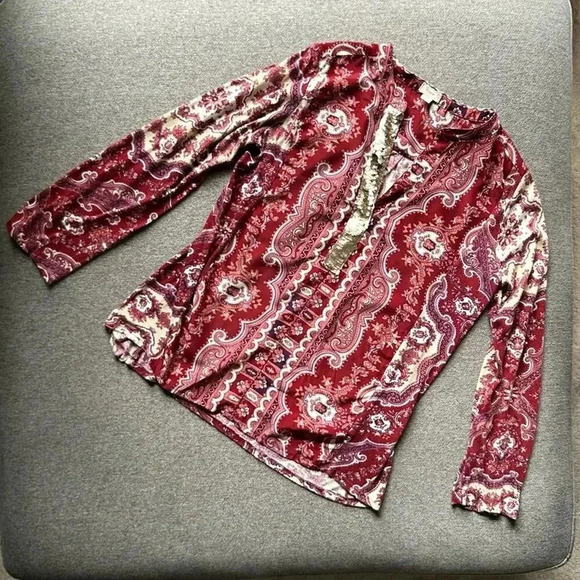 Anthropologie TINY Sequin Devas Popover Red Paisley Top - Picture 4 of 8